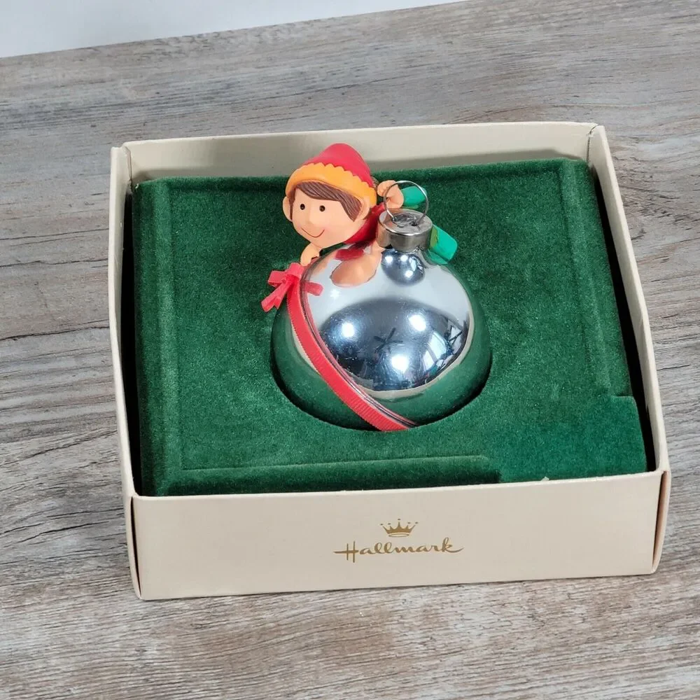 Vintage Hallmark Christmas Ornaments Ribbon Candy Peeking Elf Keepsake FLAWED